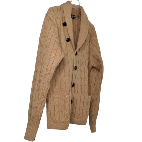 Vintage Men's Cable Knit wool Cardigan Sweater Beige Size L - Picture 3 of 9
